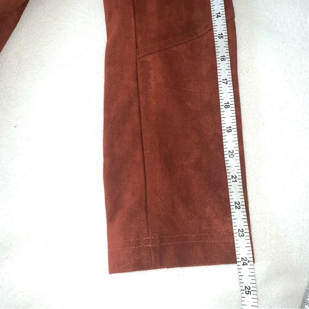 CHICO’S Faux Suede Long Double-Zip Moto Jacket Whiskey color size 2X GORGEOUS - Picture 12 of 16